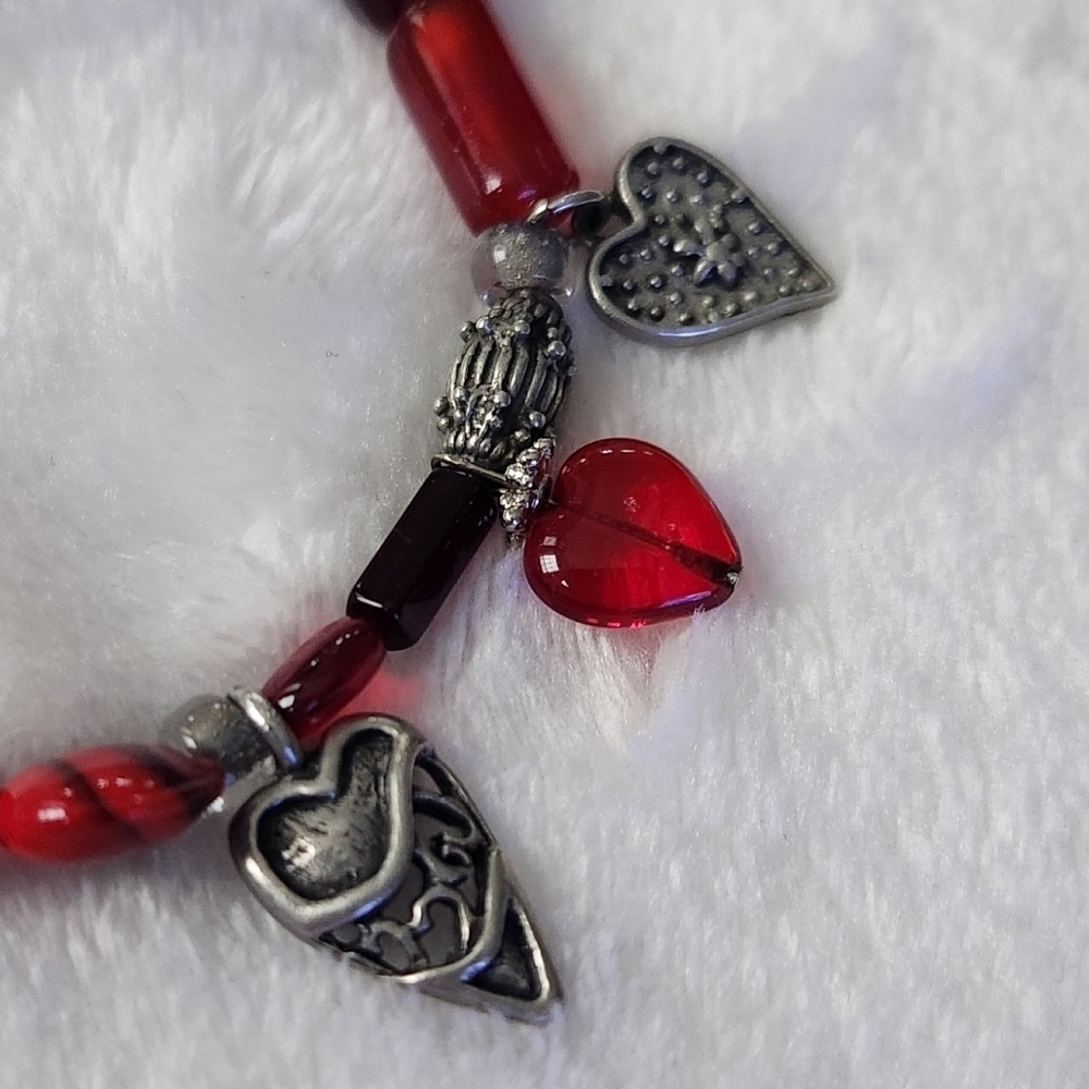 ❤️Heart Charm Bracelet with Red & Silver Accents – Romantic Statement Jewelry - Picture 4 of 9